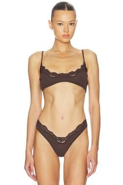 SKIMS FITS EVERYBODY LACE Scoop Bralette - Espresso Size L NWT #1901